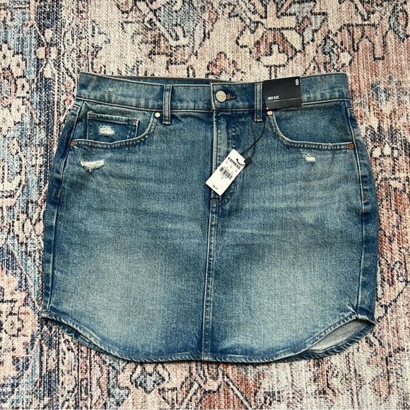 Express NWT High Waist Blue Mini Denim Skirt Size 8 - Picture 1 of 9